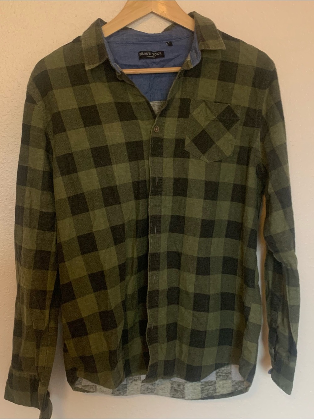 Brave Soul Olive and Black Plaid Button-Down Shirt
